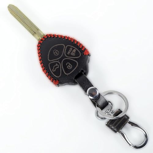 Image of Leather Smart Car Key Cover Case with Metal Hook Keychain for Toyota Fortuner, Corola, Old Corola Altish (Black)