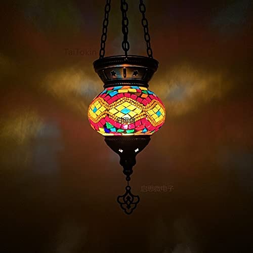 Turkish Mosaic Pendant Lamp Vintage Art Deco Handcrafted lamparas de mesa Mosaic Glass Romantic Light lamparas con mosaicos (Body Color : RY) (M24)