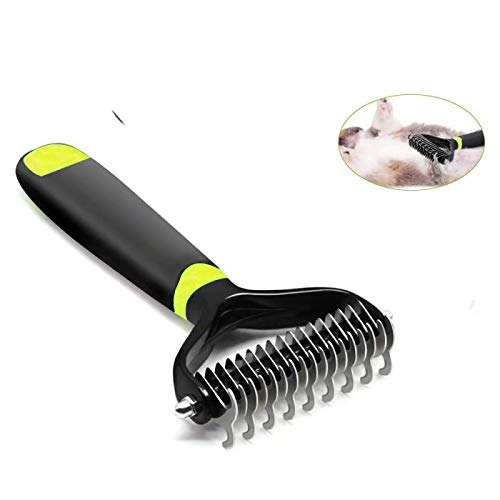 Dematting Tool for Dogs & Cats,Pet Dematting Comb ,2 Sided Grooming Rake Brush for Shedding and Removing Mats -Removes Loose Undercoat…