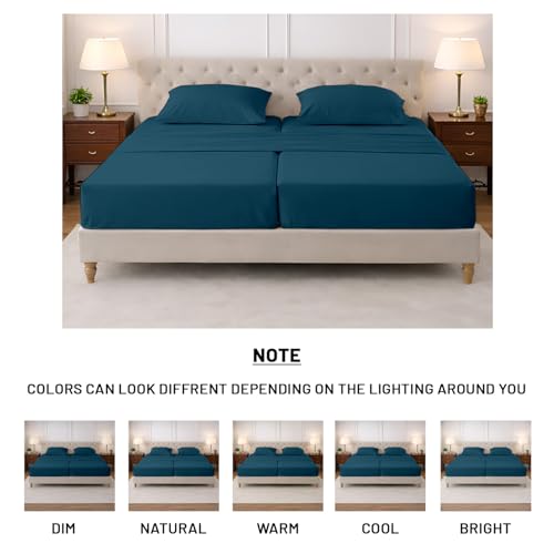 Image of SGI Split King Sheet Set for Adjustable Bed Egyptian Premium Cotton 600 Thread Count Sheets for Sleep Number Bed 15 inch Deep Pocket 5 Pc Set with 2 Twin XL Fitted Sheets Soft Breathable -Teal