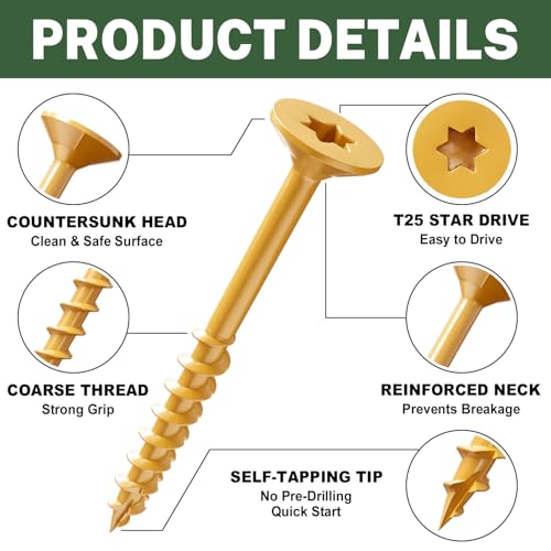 Image of LIONMAX Deck Screws 2 Inch, Wood Screws #8 x 2, 1000 PCS, Rust Resistant, Exterior Epoxy Coated, Outdoor Decking Screws, Torx /Star Drive Head Screw, T25 Star Bit Included, Tan