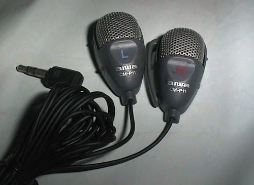 Aiwa CM-P11 Separable Stereo Condenser Microphone showing two microphone capsules and a 3.5mm jack