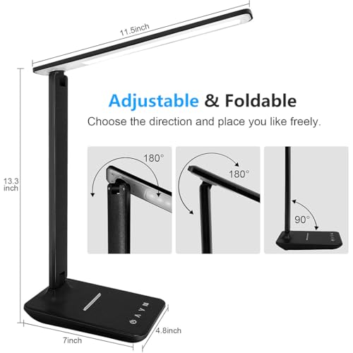 Image of ELEPHANTBOAT LED Desk Lamp Study Lamp 5-Color Dimmable LED Desk Lamp with Dual Power Output Ports, Folding Bar Light, Touch Button Control