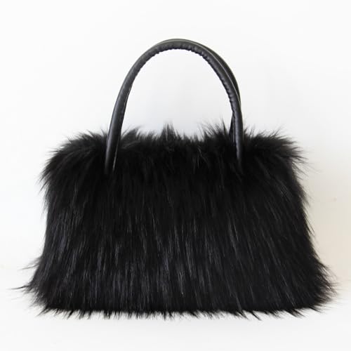 QMFUR Women's Shoulder Handbags Furry Fluffy Fuzzy Faux Fur Tote Bag Satchel Handles Handbag2