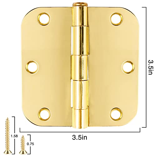 18 Pack Door Hinges for Doors Interior 3 1/2 Door Hinges 3.5 Inch 5/8" Radius Rounded Polished Brass Hinges Bright Gold Bedroom Bathroom Office Hallway Indoor Standard Residential Door Hinge Yellow by JIW - Image 2