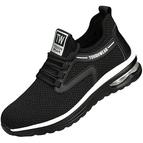 Mens Steel Toe Cap Lightweight Comfort Absorbing Safety Trainers Boot Shoes UK Size (7-11) (Black/White TW-95, Numeric_10) Cover