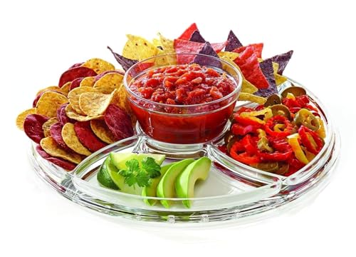 Image of Acrylic Cake Stand with Transparent Dome 6 in 1 Multi-Functional Serving Platter and Cake Plate for Cake Holder, Salad Bowl, Platter, Punch Bowl, Desert Platter, Nachos & Salsa Plate