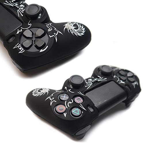 Controller Skin for PS4, BRHE Anti-Slip Grip Silicone Cover Protector Case Compatible with PS4 Slim/PS4 Pro Wireless/Wired Gamepad Controller with 2 Dragon Carving Thumb Grip Caps
