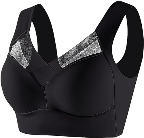 WHAPELQ Wmbra Posture Correcting Bra Non Wired Full Support for Women Back Smoothing Bra Wireless Push Up Comfort Bra Breathable Posture Corrector Bra (UK, Alpha, XL, Regular, Regular, Black)