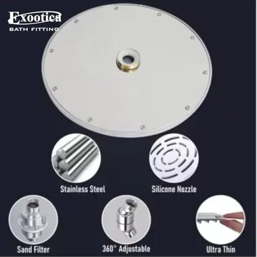 Image of Stainless Steel 304 Shower Head | 1Pc, 8 x 8In Size, Silver | Heavy Metal, Ultra Slim Round Luxury Bathroom Overhead Shower - Maze