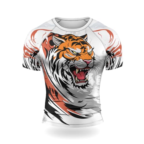 Tiger Men's Rash Guard Compression Short Sleeve MMA BJJ Grappling Jiu Jitsu Base Layer Combat Shirt2