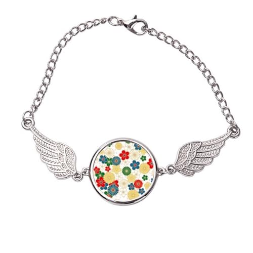 Bracelet japonais Flowers Ukiyo-e taille M, le cadeau idéal en métal avec ailes d'ange