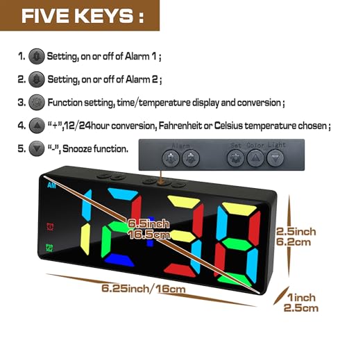 Image of Digital Alarm Clock, Mirror Surface LED Electronic Clocks Large Display, Adjustable Brightness, Dual Power Supply, Snooze Model for Bedroom, Desk, Office (Black Case + Dynamic Digit)