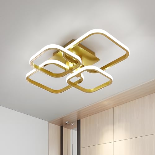 Comely 60W LED Deckenleuchte Modern, Gold 4500LM Deckenlampe LED, Einfachheit 4 Quadratische LED Lampen Deckenlampen für Küche, Schlafzimmer, Esszimmer,Korridor, Kaltes Weiß 6500K