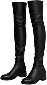 Bota Over The Knee Feminina Bico Fino Salto Bloco Baixo Elegante