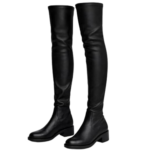 Bota Over The Knee Feminina Bico Fino Salto Bloco Baixo Elegante