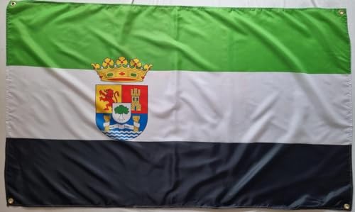 Bandera de Extremadura, reforzada con 4 ojales, 150 cm x 90 cm (Extremadura)