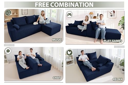 Image of HABUTWAY 94'' Cloud Sectional Couch, Boneless Sofa with Deep Seat, Modular Comfy L-Shape Couch with Chaise for Living Room Bedroom, No Assembly Required(Blue,Right Facing Chaise)