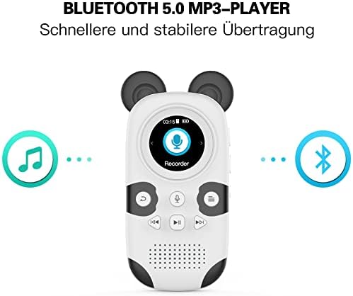 RUIZU 16GB MP3 Player for Kids, Cute Panda Portable Music Player MP3, Child MP3 Player with Bluetooth 5.0, Speaker, FM Radio, Voice Recorder, Alarm Clock, Stopwatch, Pedometer, Support up to 128GB