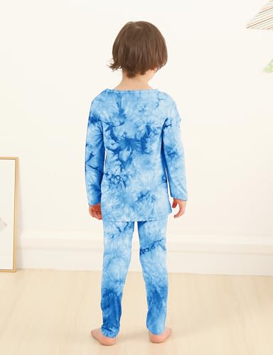 Jimonda Kids Toddler Soft Rayon From Bamboo Pajamas Long Sleeve Boys Girls Sleepwear Outdoor 4pcs Set Tops&Pants Tie Dye Pj4