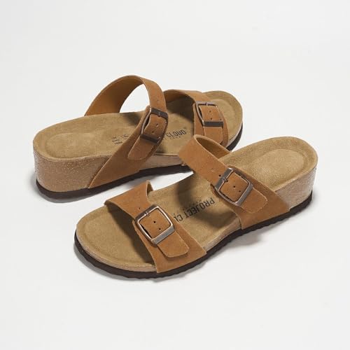 Image of Genuine Leather Cork Footbed Sandals by Project Cloud