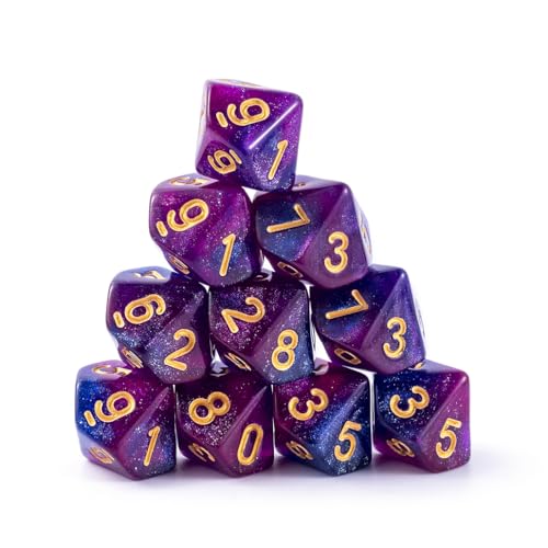 Yulizhi 10 Pieces Polyhedral D10 Dice Set 10 Sided Dice 16mm for RPG MTG DND Table Games (Purple Blue)