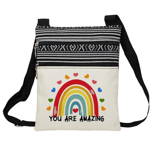 You Are Awesome Messenger Bag Small Ethnic Pattern Printed Adjustable Strap Crossbody Zipper Bag Rainbow Phone Bag Wallet Cute Shoulder Handbag Inspirational Present for Women