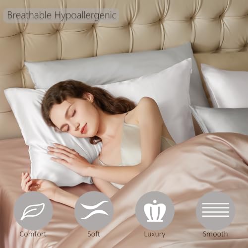 townssilk Federa di seta,100% naturale seta di gelso 19momme,doppia faccia,benefica per capelli e pelle,federa seta cuscino,ipoallergenica,cerniera nascosta,600 fili,1 pz,40x70cm,Naturalwhite