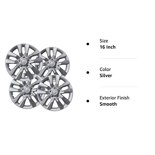 16 inch Hubcaps Compatible with 2013-2019 Nissan Altima - (Set of 4) Wheel Covers 16in Hub Cap Silver Rim Cover - Car Accessories for 16 inch Wheels - Snap On Hubcap