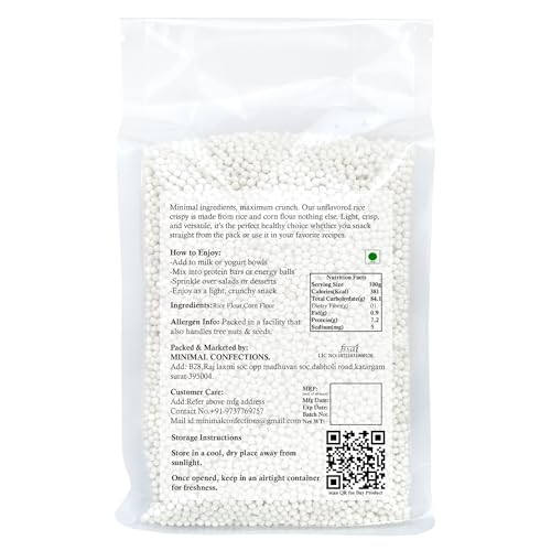Image of Minimal Plain Rice Crispies Ball (Round Shape 2mm-3mm),100g Rice Cereal | Light & Crispy | Ideal for Baking, Chocolate, Snacks & Desserts | 100% Natural | No Added Flavours or Preservatives
