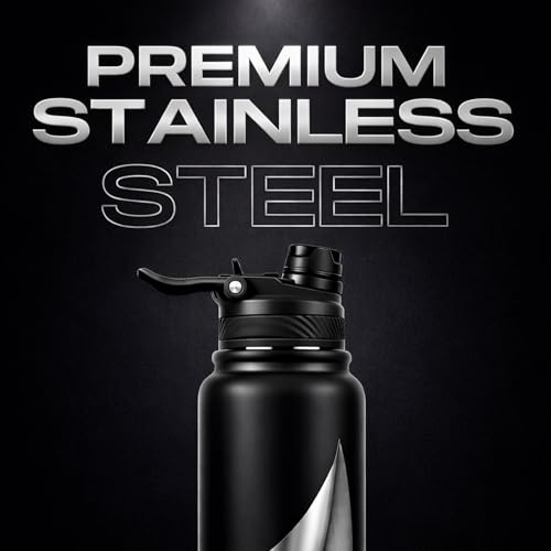 Image of Speedex Vacuum Insulated Stainless Steel Water Bottle 1 Litre (1000ml / 1L / 1 Ltr) with 2-in-1 Lid (Straw & Spout), Hot & Cold Leakproof Thermosteel Travel Flask for Office, Gym & School (Black-Wine)
