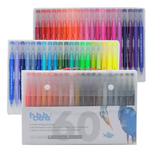 60 kleuren aquarel dubbele pennen kalligrafie pen set fijne voering en penseel tip markers gekleurde pennen, kunst pennen voor volwassenen kleurboek en Bullet Journal HO-C-60