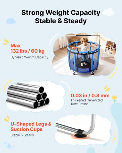 Image of VEVOR 3 /4.6 /5 FT Trampoline Indoor /Outdoor Trampoline for Toddlers, Foldable Mini Baby Jump Toy with Foam Handle, Recreational Trampolines Birthday Gift for 3+ Years Kids