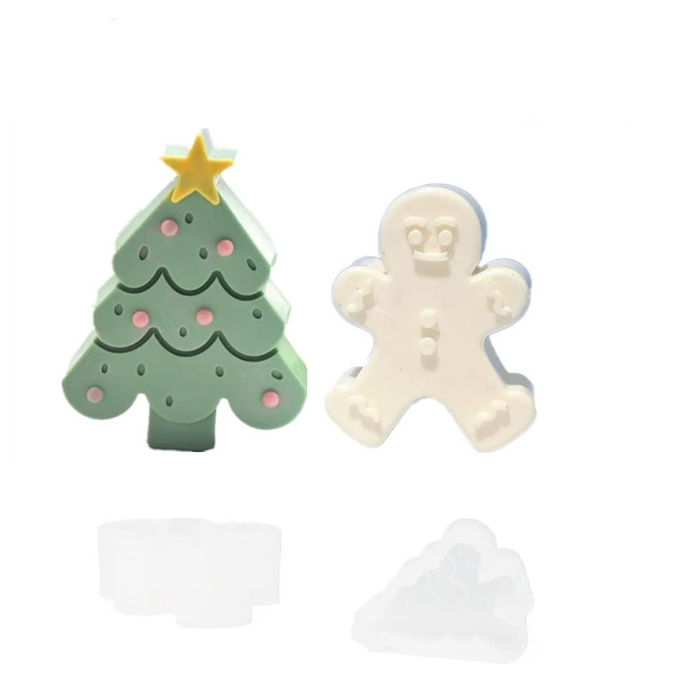 Soap Molds Silicone Shapes Christmas- Mold Christmas Tree Gingerbread Man Mold For Chocolate, Candy, Polymer Clay,Cake Decoration, Candle Mold,Resin Mold, Plaster Mould (pine&gingerbread man mold)