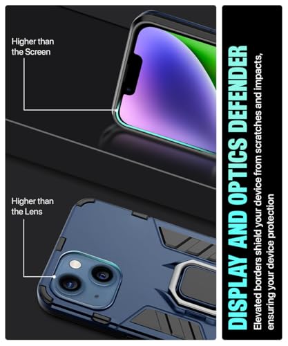 Image of WOW IMAGINE Shock Proof Back Case Mobile Cover for Apple iPhone 14 | Back Cover Case (Tough Armor | Hybrid PC + TPU | Ring Holder & in-Built Kickstand | Blue)