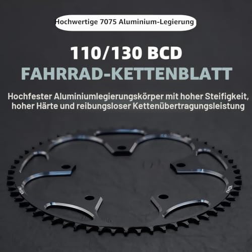 goucrro 110/130 BCD Kettenblatt 36/38/40/42/44/46/48/50/52/54/56/58/60T rundes schmales breites Fahrrad-Kettenblatt mit 5 Schrauben für Rennrad, Klapprad (schwarz, 110BCD-36T)