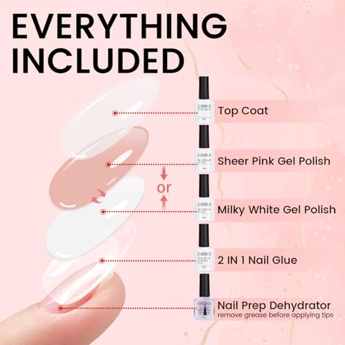 AILLSA Nail Extension Kit Short Almond Nail Tips 240pcs with 2 In 1 Nail Glue Base Coat and Nail Dehydrator, Gel Nail Tips Kit with Nail Lamp Top Coat for Starters Home Salon