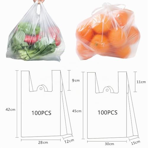 SHDIEHJFMLDH 200 Pcs Sacs De Transport De Style De Gilet Transparent Les Sacs De Transport Blanc Fort Répondent à de Multiples Besoins Sacs en Plastique pour La Nourriture Nouveau Matériel -2 Styles – vue 2