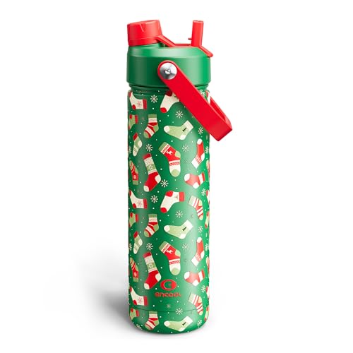 Image of ENCOOL Christmas Insulated Water Bottle with Straw, Stainless Steel Water Bottle, Leak Proof BPA-Free, Keeps Cold for 24 Hours for Sports, Christmas Holiday Gifts for Women, 26 oz, Jolly Sock