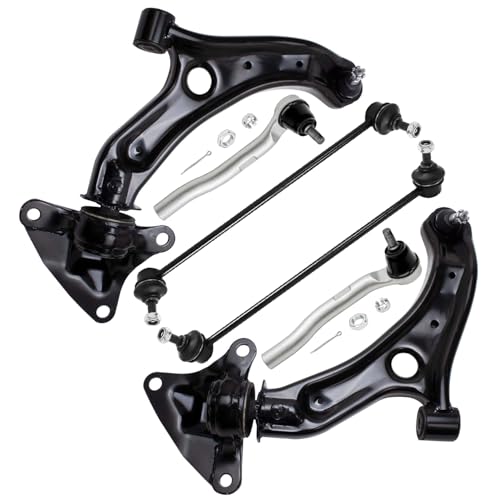 Image of Detroit Axle - 6pc Front End Kit for 2009-2014 Honda Fit 2010-2011 Insight, 2 Lower Control Arms with Ball Joint 2 Sway Bar End Links 2 Outer Tie Rods Suspension Replacement