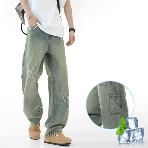 Baggy Jeans for Men Distressed X Ripped Wide Leg Denim Pants Vintage Washed Streetwear Skate Style2