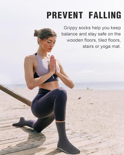 Image of yeuG Pilates Socks for Women Non Slip Grip Socks for Yoga, Barre, Hospital, Barefoot Grippy Yoga Sock Womens Gifts 4 Pairs