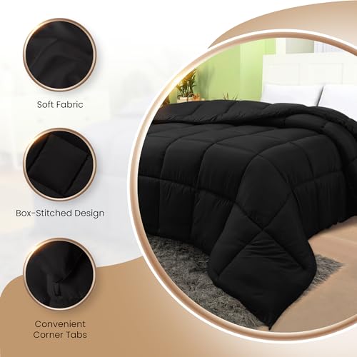 Utopia Bedding Comforters King Size, All Season Duvet Insert, Down Alternative Box Stitched Bed Comforter with Corner Tabs, Machine Washable (Black)