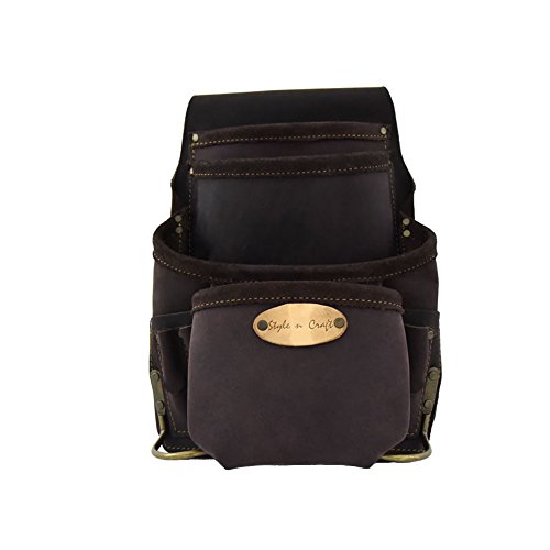 Exclusive Style N Craft 90-926 10 Pocket Nail and Tool Pouch In Top Grain Oiled Leathe, Dark Brown