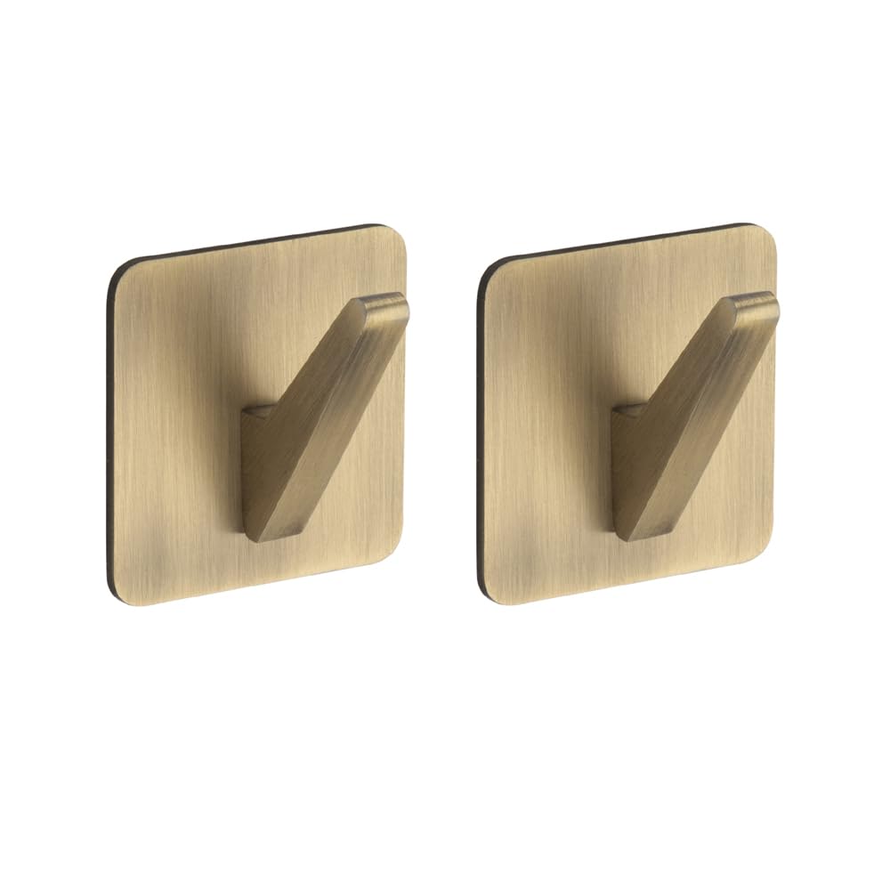 Allied Stainless Steel Self Adhesive Wall Hook Square Shaped for kichen, Bathroom, Cabinet, Towel, Utensils, Key - Waterproof and Rustproof | Code - 718 (Pack of 2, Brass Antique)-image-3
