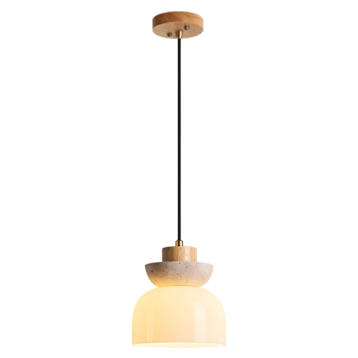 USMJQVZ Wabi Sabi Yellow Travertine Pendant Light, 5.9" Japanese Pendant Light with Glass Stone Lampshade, Nordic Style Cave Stone Hanging Lamp Fixture for Bedroom Living Room Kitchen Lighting
