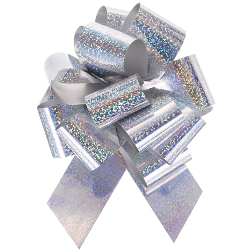 sourcing map 10pcs 6 Inch Metallic Large Big Pull Bow Glitter Gift Wrapping Bows Ribbon for Wedding Car Baskets Presents Christmas Bow, Silver