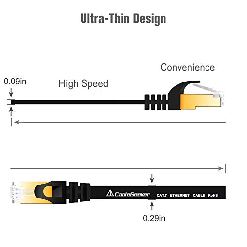 Cat 7 Ethernet Cable 1.5Ft 6 Pack Shielded,Flat Ethernet Patch Cables - High Speed Internet Cable For Modem, Router, Lan, Computer - Compatible With Cat 5E,Cat 6 Network - Black #TOP1