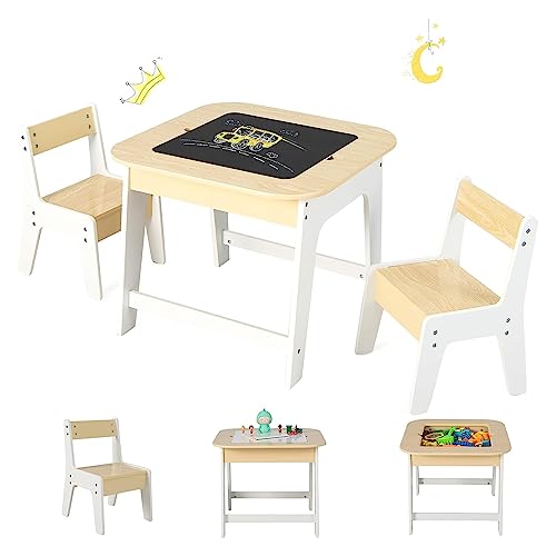 COSTWAY Kindertisch mit 2 Stühlen, 3 TLG Kindersitzgruppe Holz mit...