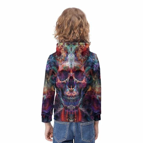 Sweat à capuche enfant imprimé crâne 3D avec poche pour hiver - 4